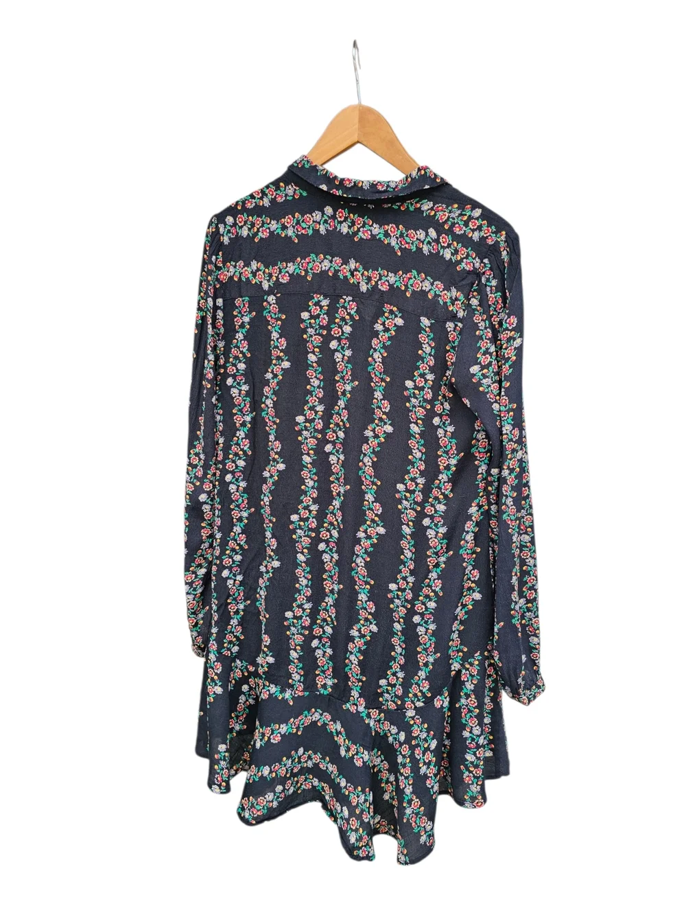 Free People Dark Romance Black Floral Stripe Shirt Dress Size M
